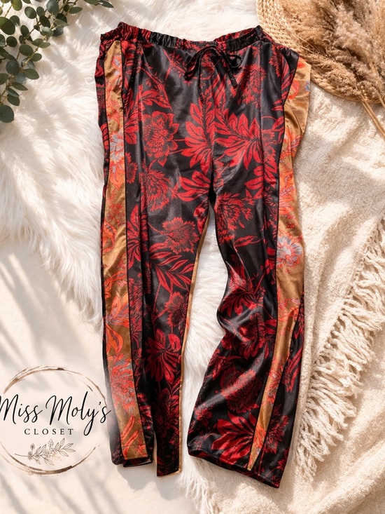 Johnny Was Pants - Johnny Was Silk Boho Floral Pants XL Luxe Red Black Statement